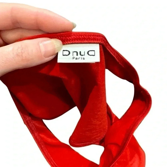 DnuD Paris 2 Piece Bikini Swimsuit: Essential Triangle Neck Bra+Panties Scarlet - Picture 10 of 12